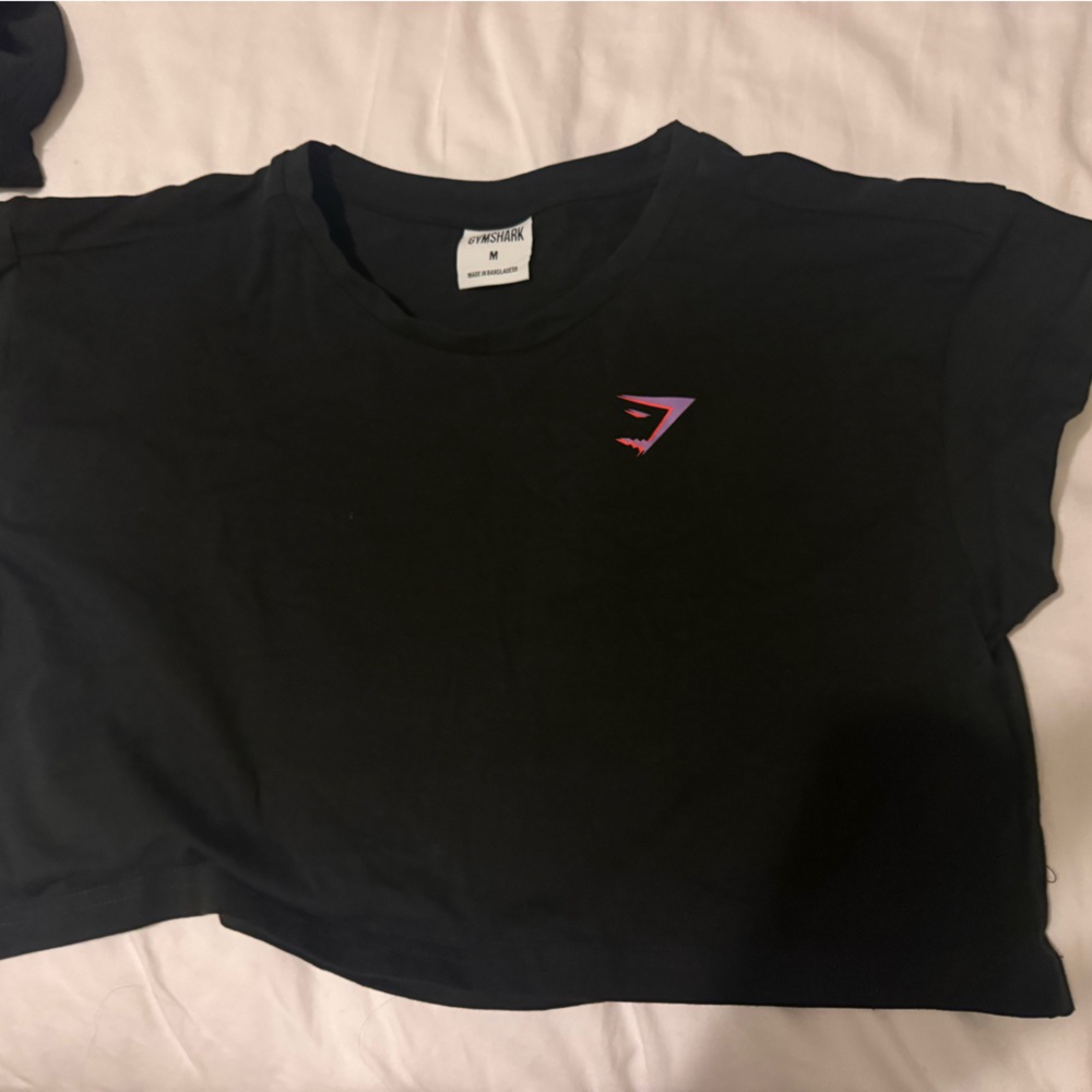 Gymshark Black Crop Top with Pink Logo